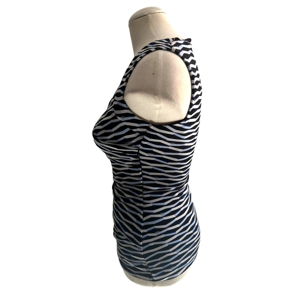 White House Black Market Sweetheart Neck Sleeveless Blouse Sz XS Womens Blue Bla - Picture 7 of 10